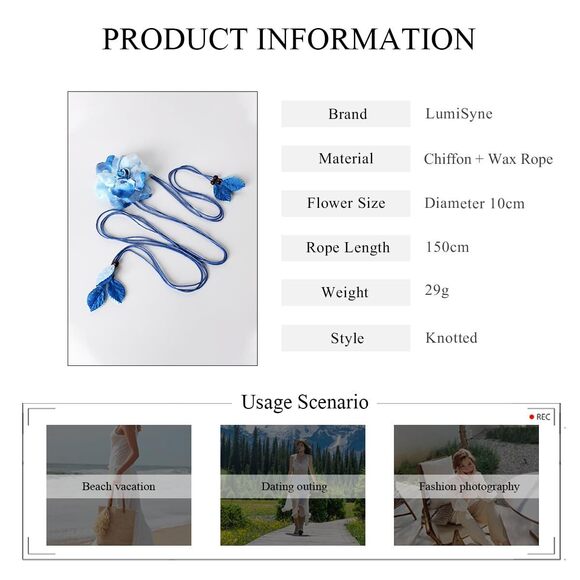 6889 Women\'s Braided Rope Belt Big Decor Flower Thin Waist Leaf main image 4